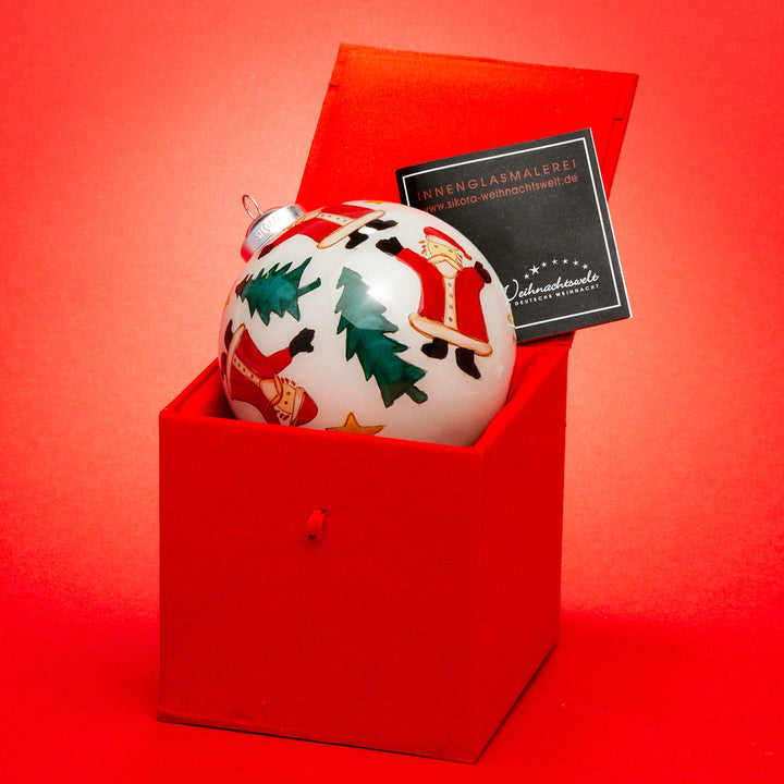 SIKORA Weihnachtsmänner Weihnachtskugel Innenglasmalerei besonderer Christbaumschmuck Ornament von innen handbemalt D: 10 cm - K10-85