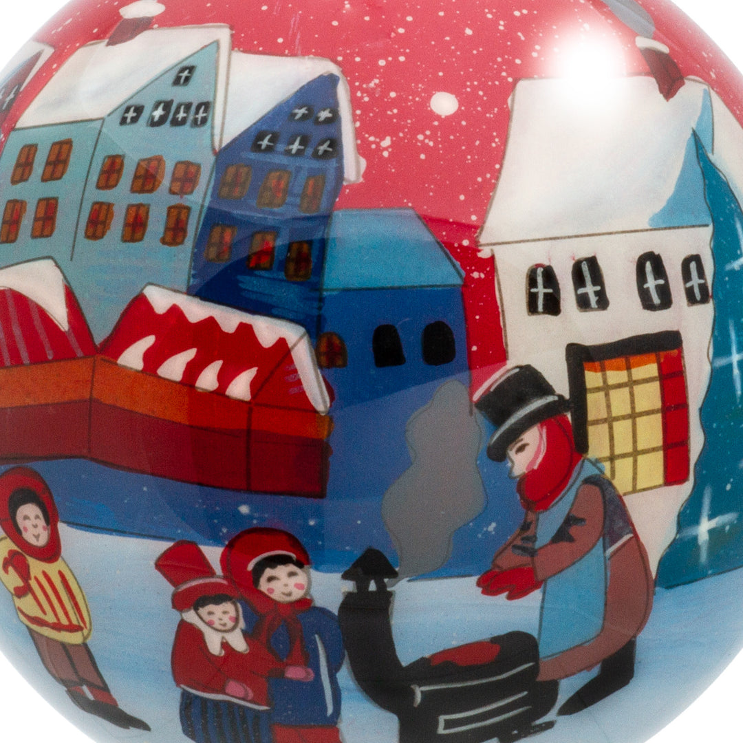 SIKORA Winterdorf No.5 Weihnachtskugel Innenglasmalerei besonderer Christbaumschmuck Ornament von innen handbemalt D: 10 cm - K10-86