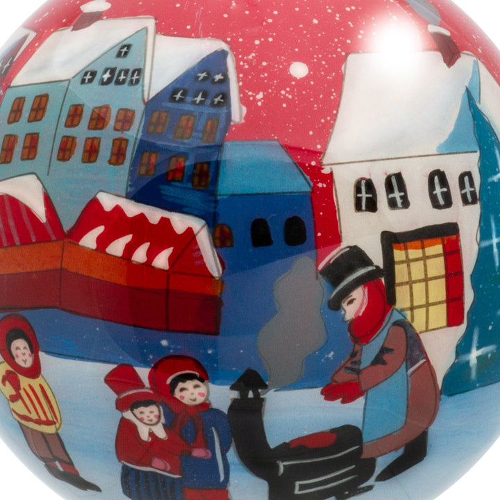 SIKORA Winterdorf No.5 Weihnachtskugel Innenglasmalerei besonderer Christbaumschmuck Ornament von innen handbemalt D: 10 cm - K10-86