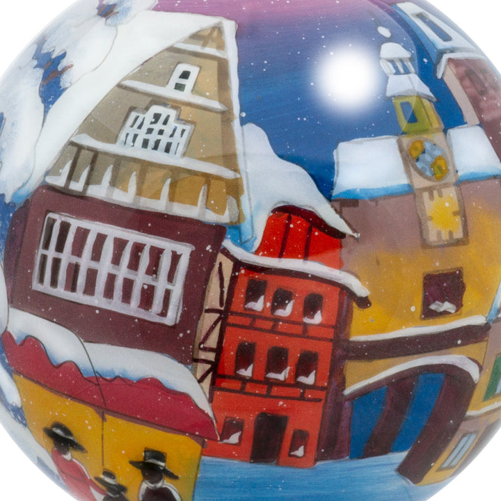 SIKORA Winterdorf No.6 Glas Weihnachtskugel Innenglasmalerei besonderer Christbaumschmuck Ornament von innen handbemalt D: 10 cm - K10-87