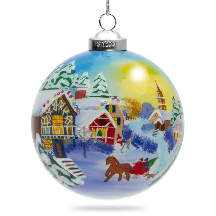 SIKORA K08-47 Winterlandschaft Glaskugel Weihnachtskugel Innenglasmalerei D: 7,5 cm