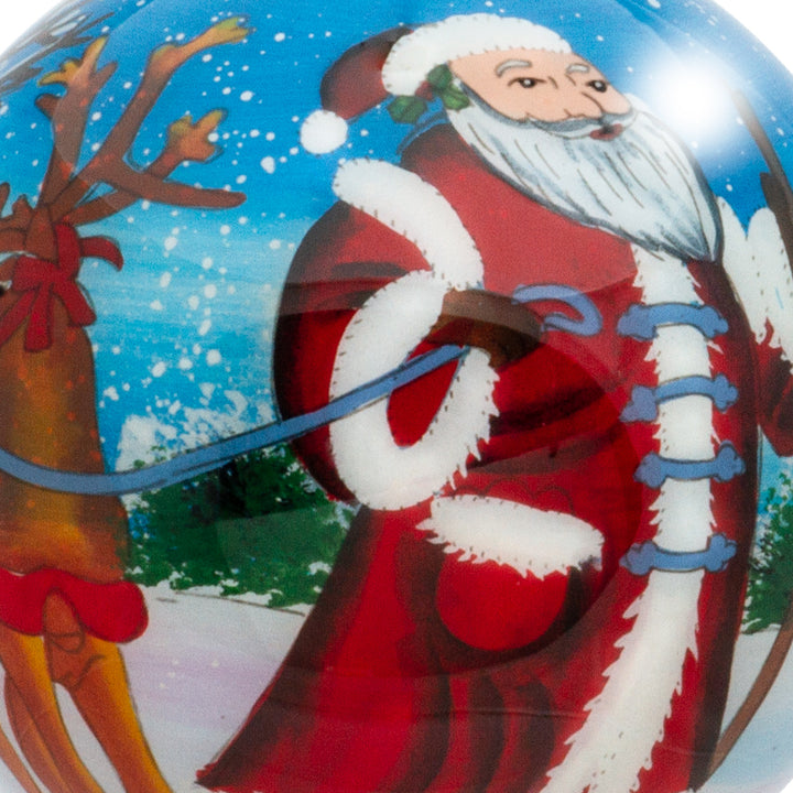 SIKORA K08-51 Weihnachtsmann mit Rentier Glaskugel Weihnachtskugel Innenglasmalerei D: 7,5 cm