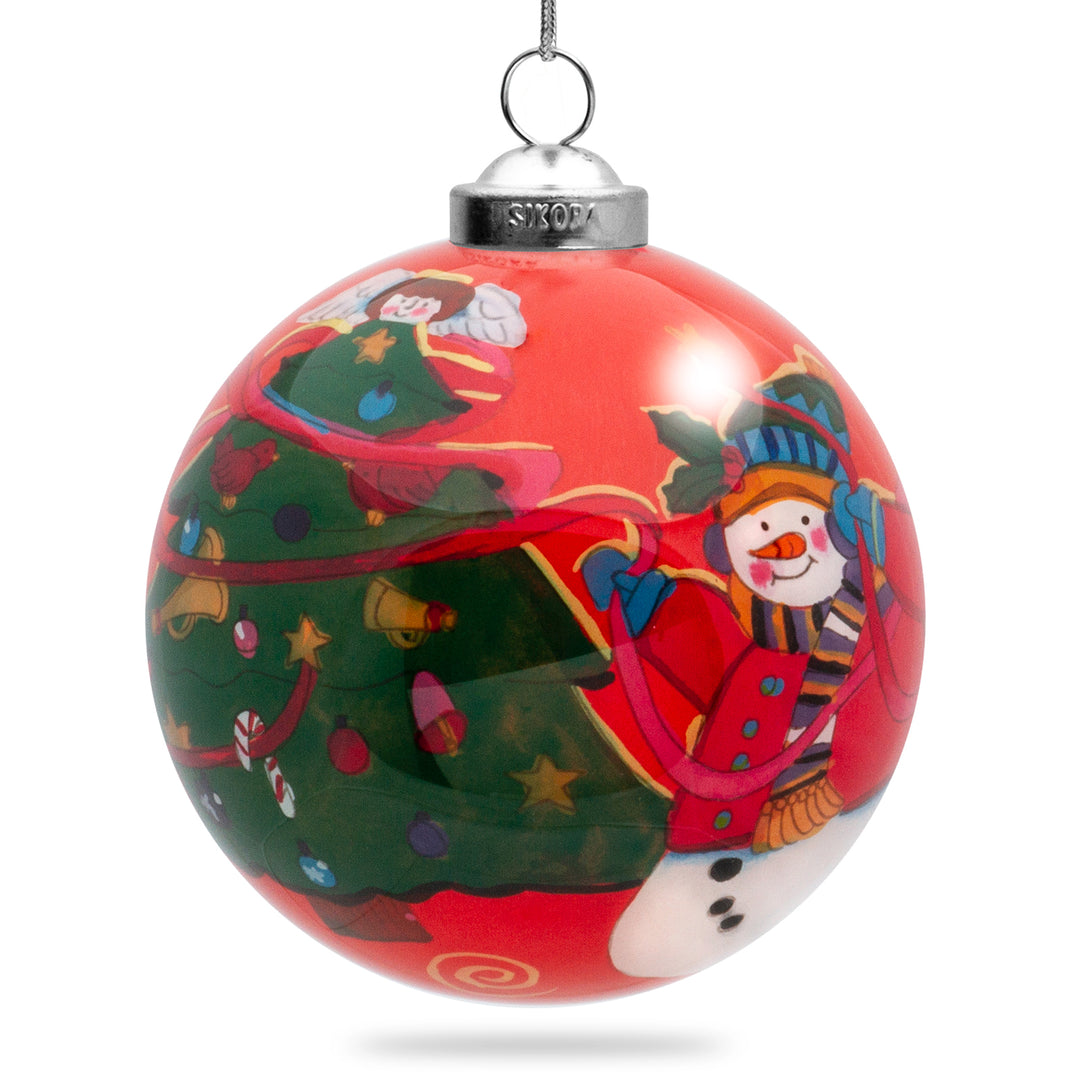 SIKORA K08-58 Schneemann am Weihnachtsbaum Glaskugel Weihnachtskugel Innenglasmalerei D: 7,5 cm