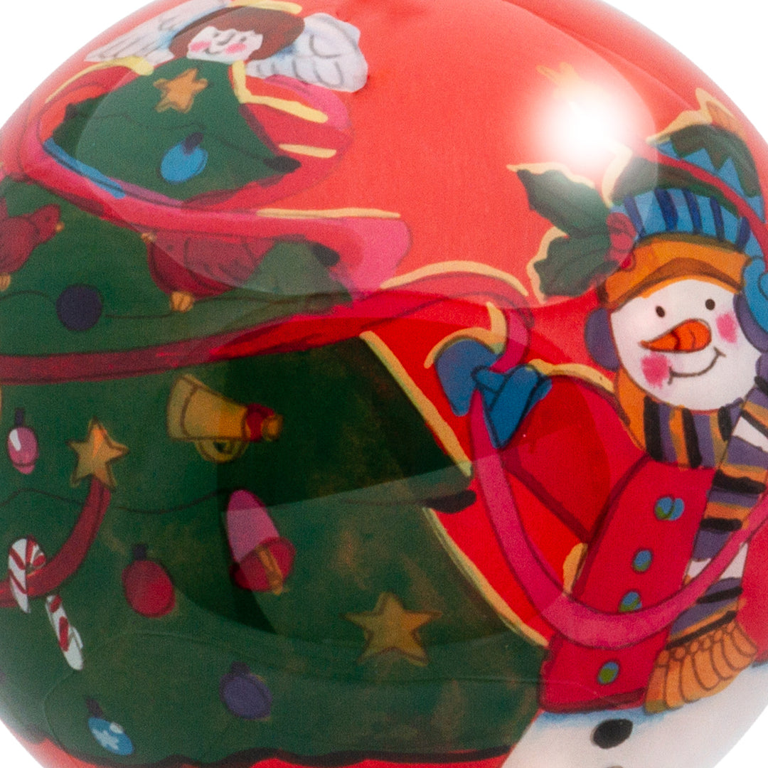 SIKORA K08-58 Schneemann am Weihnachtsbaum Glaskugel Weihnachtskugel Innenglasmalerei D: 7,5 cm