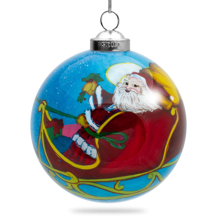 SIKORA K08-61 Weihnachtsmann mit Rentier Schlitten Glaskugel Weihnachtskugel Innenglasmalerei D: 7,5 cm