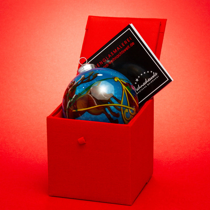 SIKORA K08-61 Weihnachtsmann mit Rentier Schlitten Glaskugel Weihnachtskugel Innenglasmalerei D: 7,5 cm