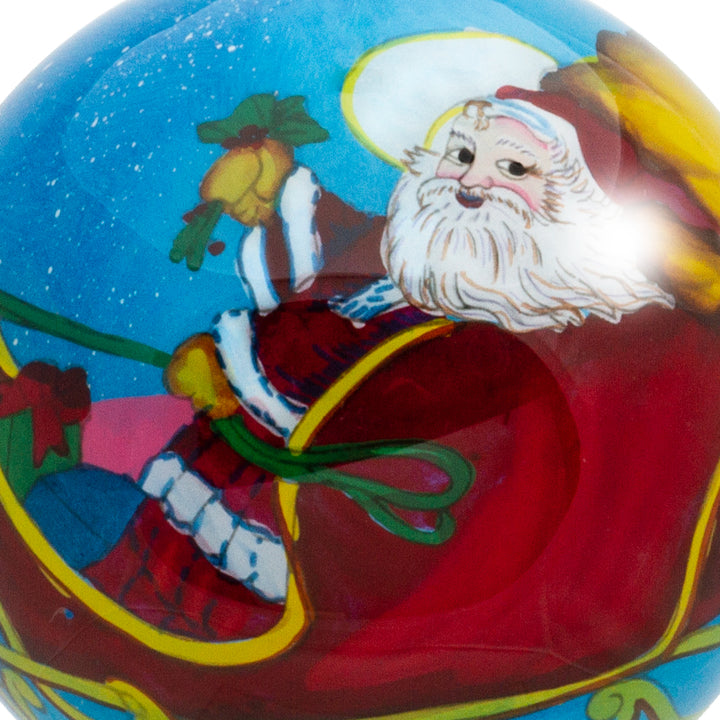 SIKORA K08-61 Weihnachtsmann mit Rentier Schlitten Glaskugel Weihnachtskugel Innenglasmalerei D: 7,5 cm