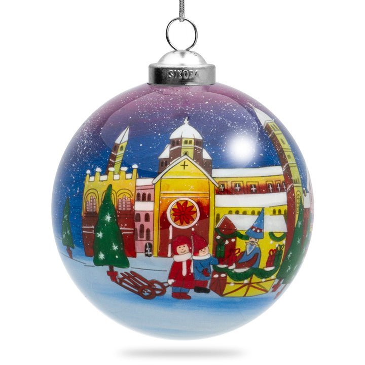 SIKORA K08-75 Weihnachtsmarkt Glaskugel Weihnachtskugel Innenglasmalerei D: 7,5 cm