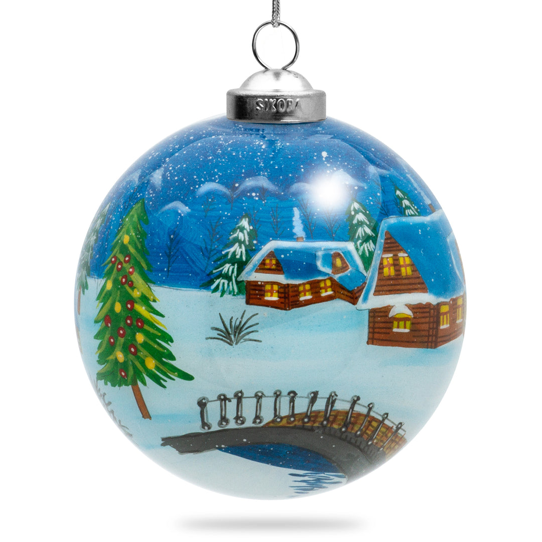 SIKORA Winterdorf Besondere Weihnachtskugel Innenglasmalerei Glas Anhänger Weihnachten Deko Ornament D: 7,5 cm - K08-77