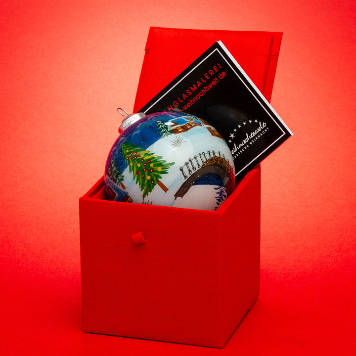 SIKORA Winterdorf Besondere Weihnachtskugel Innenglasmalerei Glas Anhänger Weihnachten Deko Ornament D: 7,5 cm - K08-77