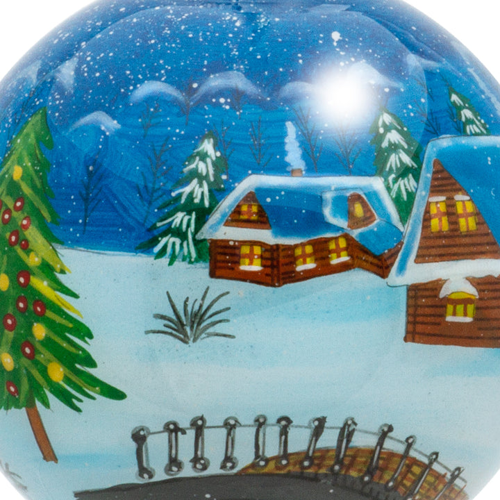 SIKORA Winterdorf Besondere Weihnachtskugel Innenglasmalerei Glas Anhänger Weihnachten Deko Ornament D: 7,5 cm - K08-77