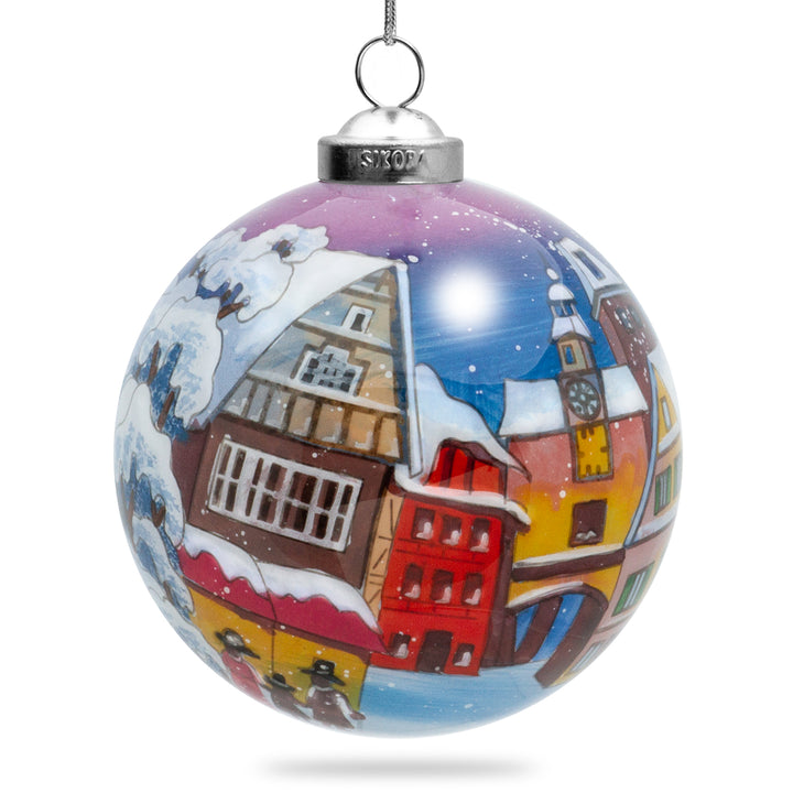 SIKORA K08-87 Winterdorf Glaskugel Weihnachtskugel Innenglasmalerei D: 7,5 cm