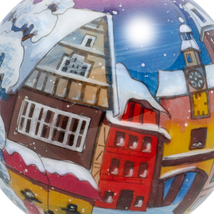 SIKORA K08-87 Winterdorf Glaskugel Weihnachtskugel Innenglasmalerei D: 7,5 cm