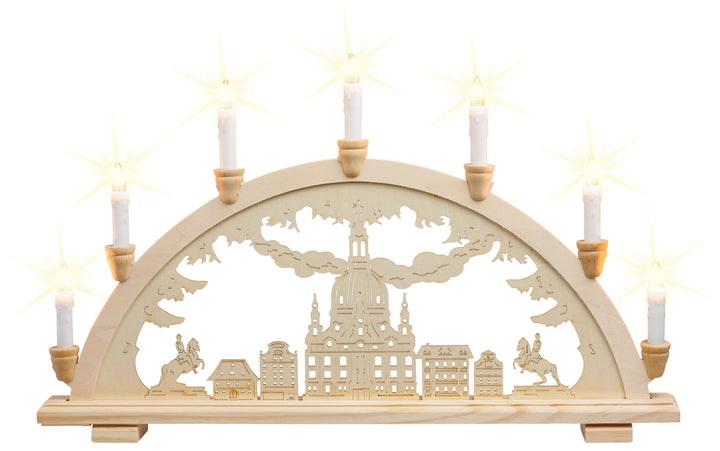SIKORA LB20-7 klassicher Holz Schwibbogen beleuchteter LED Lichterbogen Motiv Dresdener Frauenkirche Deko Weihnachten Breite ca. 57 cm