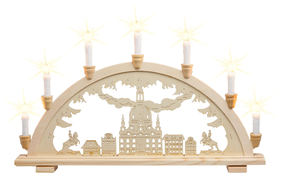 SIKORA LB20-7 klassicher Holz Schwibbogen beleuchteter LED Lichterbogen Motiv Dresdener Frauenkirche Deko Weihnachten Breite ca. 57 cm