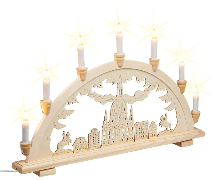 SIKORA LB20-7 klassicher Holz Schwibbogen beleuchteter LED Lichterbogen Motiv Dresdener Frauenkirche Deko Weihnachten Breite ca. 57 cm