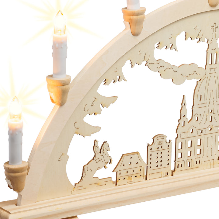 SIKORA LB20-7 klassicher Holz Schwibbogen beleuchteter LED Lichterbogen Motiv Dresdener Frauenkirche Deko Weihnachten Breite ca. 57 cm