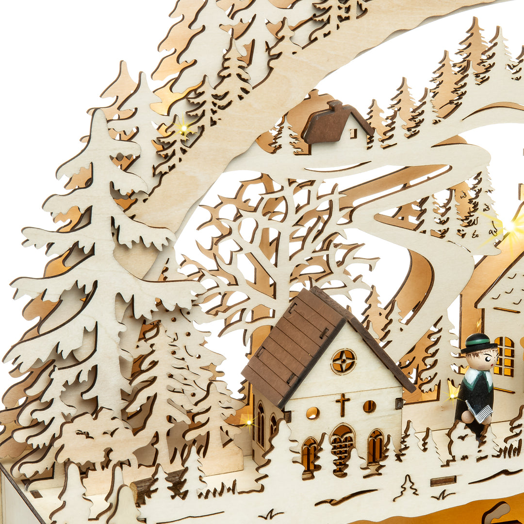 SIKORA LB88 Holz Schwibbogen beleuchteter LED Lichterbogen Motiv Winterdorf Seiffener Sänger Deko Weihnachten inkl. Netzteil Breite 43cm