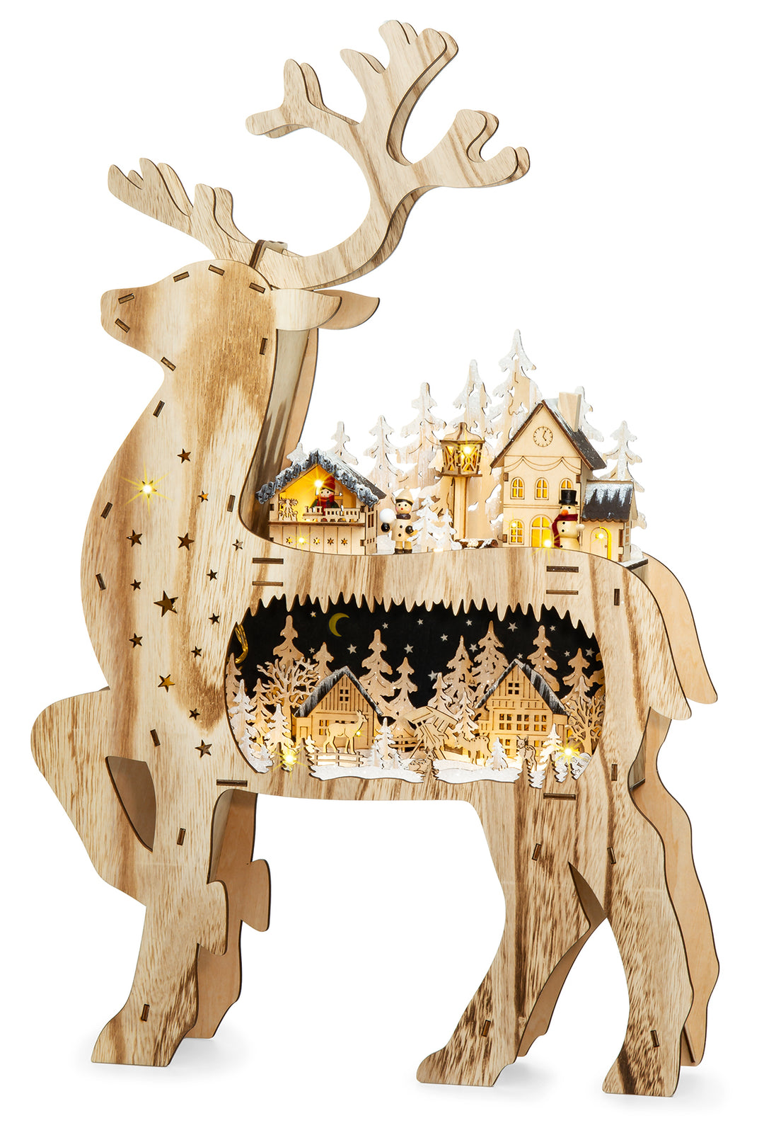 SIKORA LB05 traumhafter XXL LED Holz Deko Rentier / Hirsch Schwibbogen inclusive Trafo Höhe ca. 67 cm