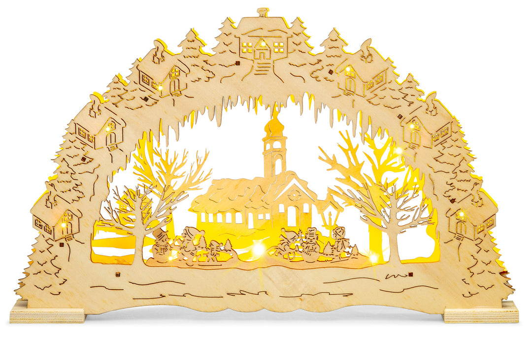 SIKORA LB03 beleuchteter LED Holz Schwibbogen DORFKIRCHE inklusive Trafo