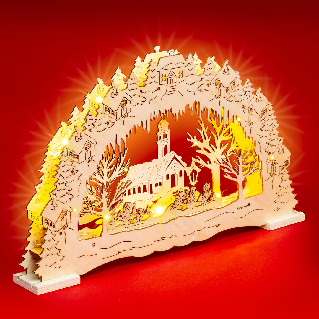 SIKORA LB03 beleuchteter LED Holz Schwibbogen DORFKIRCHE inklusive Trafo