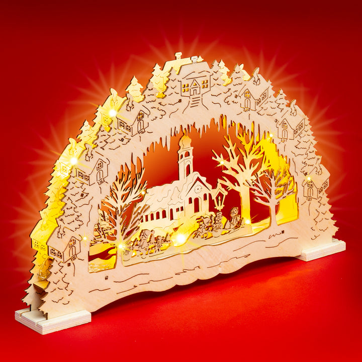 SIKORA LB03 beleuchteter LED Holz Schwibbogen DORFKIRCHE inklusive Trafo