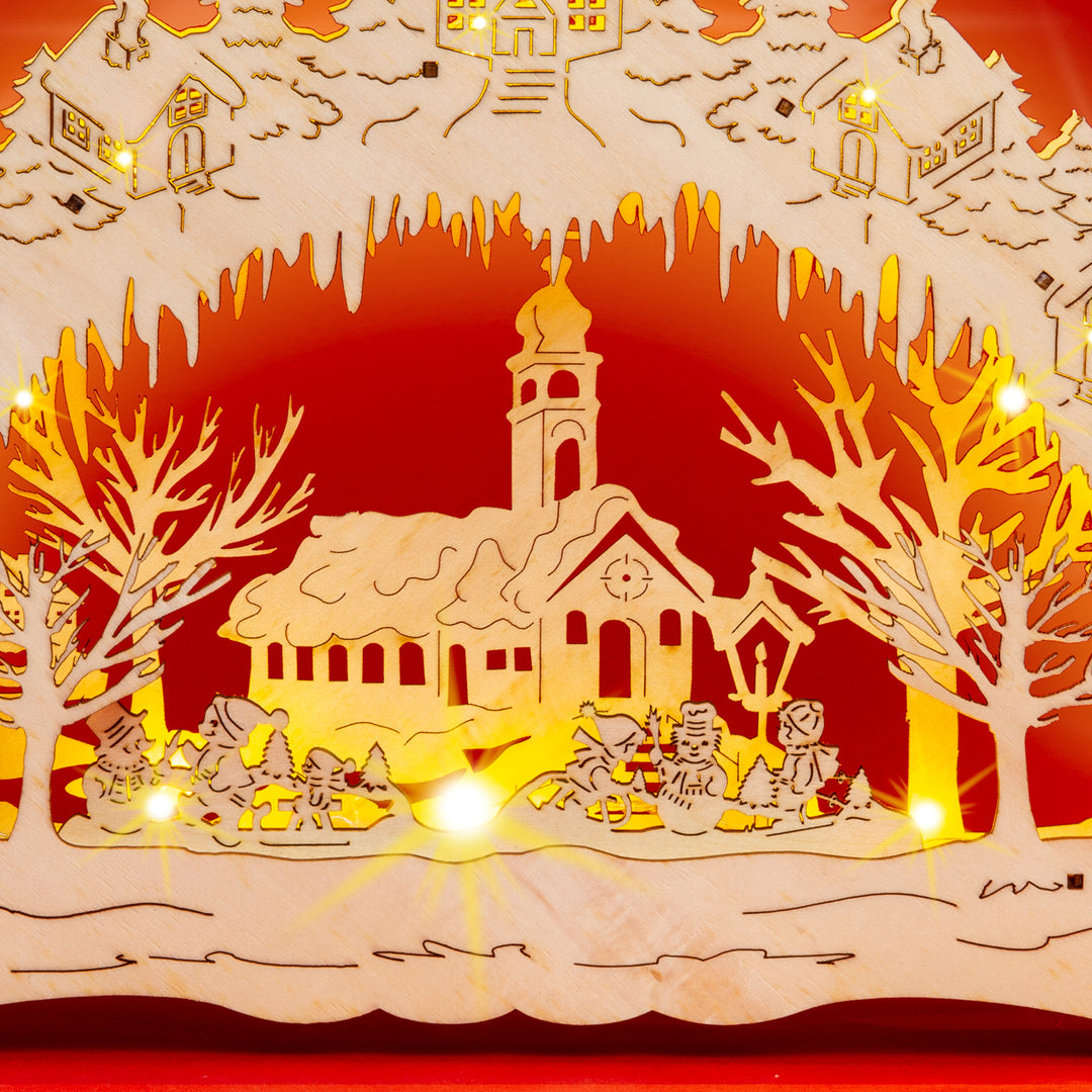 SIKORA LB03 beleuchteter LED Holz Schwibbogen DORFKIRCHE inklusive Trafo