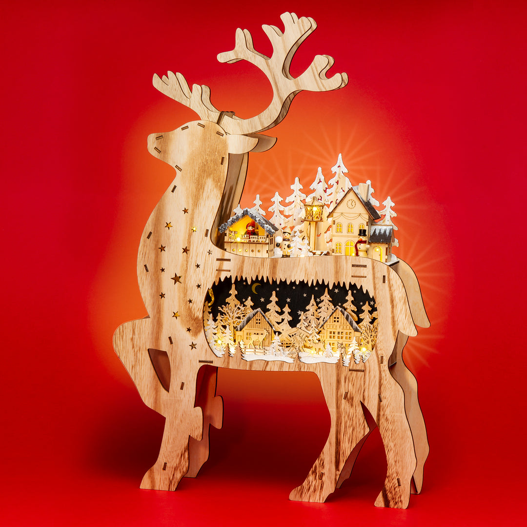 SIKORA LB05 traumhafter XXL LED Holz Deko Rentier / Hirsch Schwibbogen inclusive Trafo Höhe ca. 67 cm