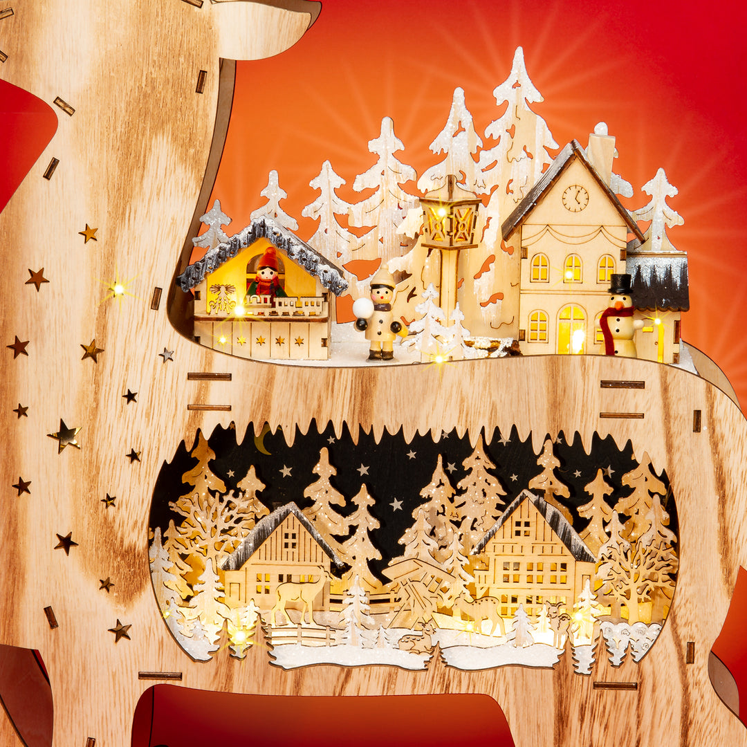 SIKORA LB05 traumhafter XXL LED Holz Deko Rentier / Hirsch Schwibbogen inclusive Trafo Höhe ca. 67 cm