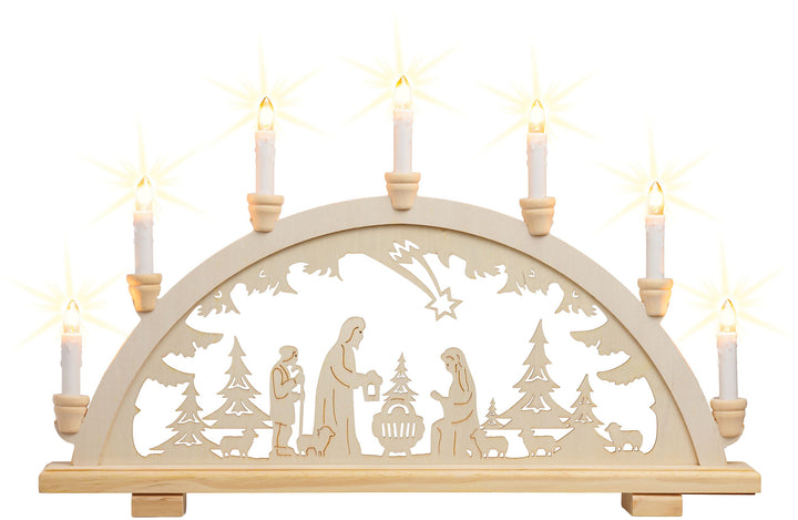 SIKORA LB12-7 klassicher Holz Schwibbogen beleuchteter LED Lichterbogen Motiv Heilige Familie Deko Weihnachten Breite ca. 57 cm