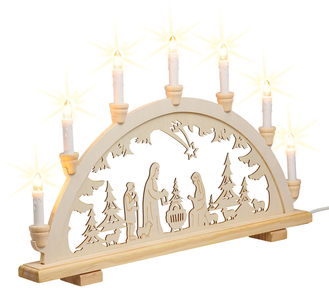 SIKORA LB12-7 klassicher Holz Schwibbogen beleuchteter LED Lichterbogen Motiv Heilige Familie Deko Weihnachten Breite ca. 57 cm