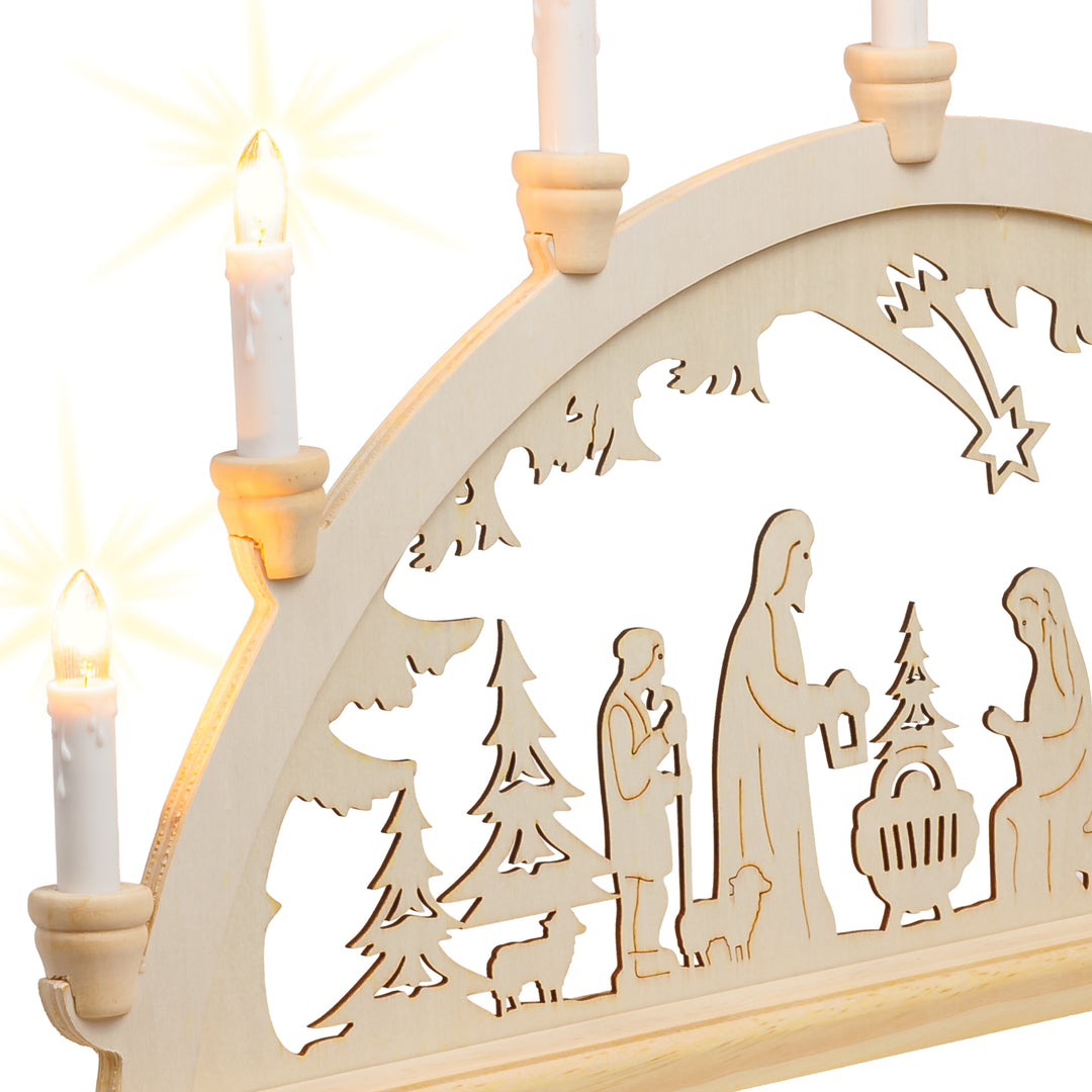 SIKORA LB12-7 klassicher Holz Schwibbogen beleuchteter LED Lichterbogen Motiv Heilige Familie Deko Weihnachten Breite ca. 57 cm