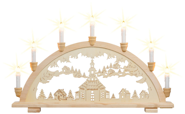 SIKORA LB13-7 klassicher Holz Schwibbogen beleuchteter LED Lichterbogen Motiv Seiffener Kirche Deko Weihnachten Breite ca. 57 cm