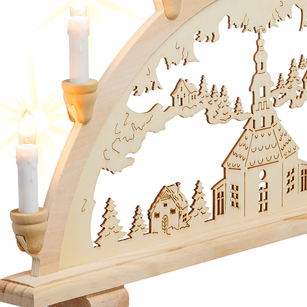 SIKORA LB13-7 klassicher Holz Schwibbogen beleuchteter LED Lichterbogen Motiv Seiffener Kirche Deko Weihnachten Breite ca. 57 cm