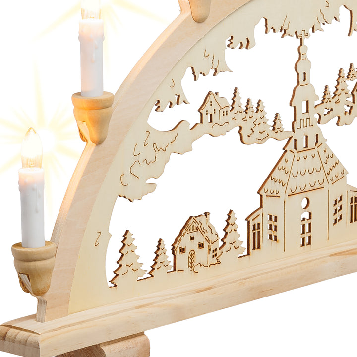 SIKORA LB13-7 klassicher Holz Schwibbogen beleuchteter LED Lichterbogen Motiv Seiffener Kirche Deko Weihnachten Breite ca. 57 cm
