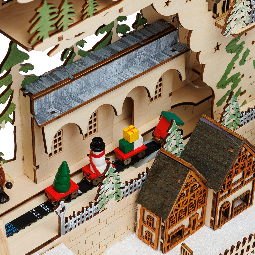 SIKORA LB16 beleuchteter LED XXL Holz Schwibbogen Weihnachtsdorf mit XL Bahnhof Lichterbogen inklusive Netzteil