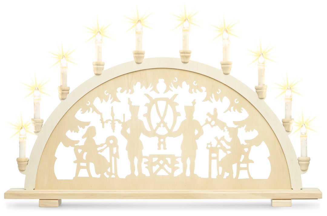 SIKORA LB33-10 klassischer XXL Holz Schwibbogen 10-flammig beleuchteter Lichterbogen Motiv BERGMANN Deko Weihnachten Breite ca 71 cm