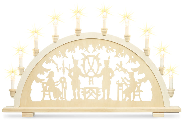 SIKORA LB33-10 klassischer XXL Holz Schwibbogen 10-flammig beleuchteter Lichterbogen Motiv BERGMANN Deko Weihnachten Breite ca 71 cm