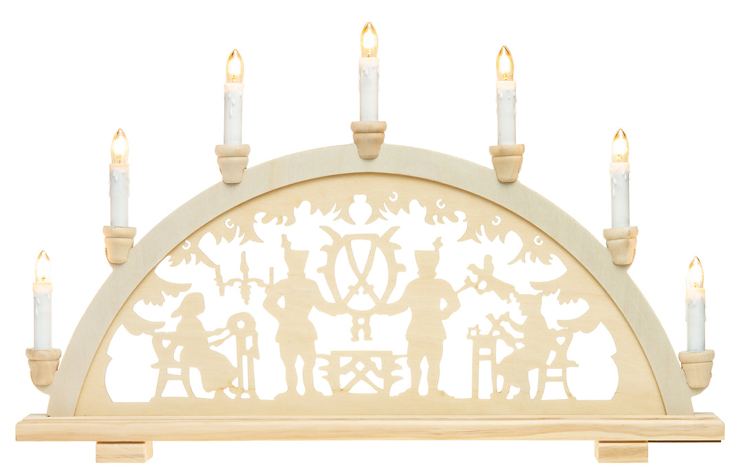 SIKORA LB33-7 klassicher Holz Schwibbogen beleuchteter Lichterbogen mit 7 Kerzen LED Deko Weihnachten Motiv BERGMANN Deko Weihnachten Breite ca. 59 cm