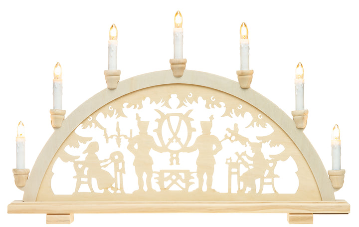 SIKORA LB33-7 klassicher Holz Schwibbogen beleuchteter Lichterbogen mit 7 Kerzen LED Deko Weihnachten Motiv BERGMANN Deko Weihnachten Breite ca. 59 cm