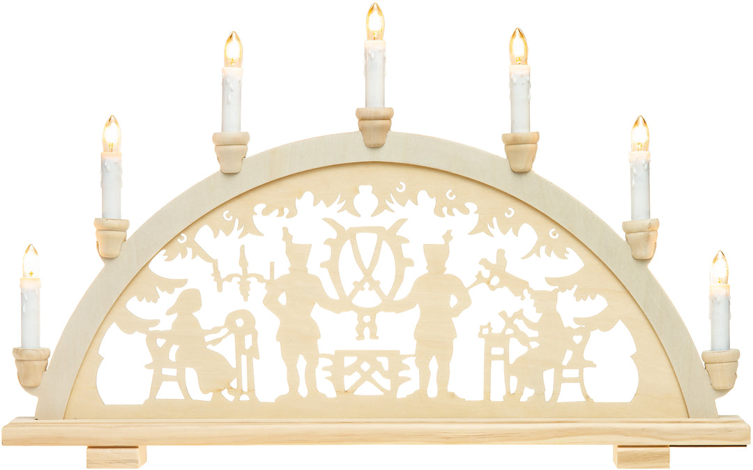 SIKORA LB33-7 klassicher Holz Schwibbogen beleuchteter Lichterbogen mit 7 Kerzen LED Deko Weihnachten Motiv BERGMANN Deko Weihnachten Breite ca. 59 cm