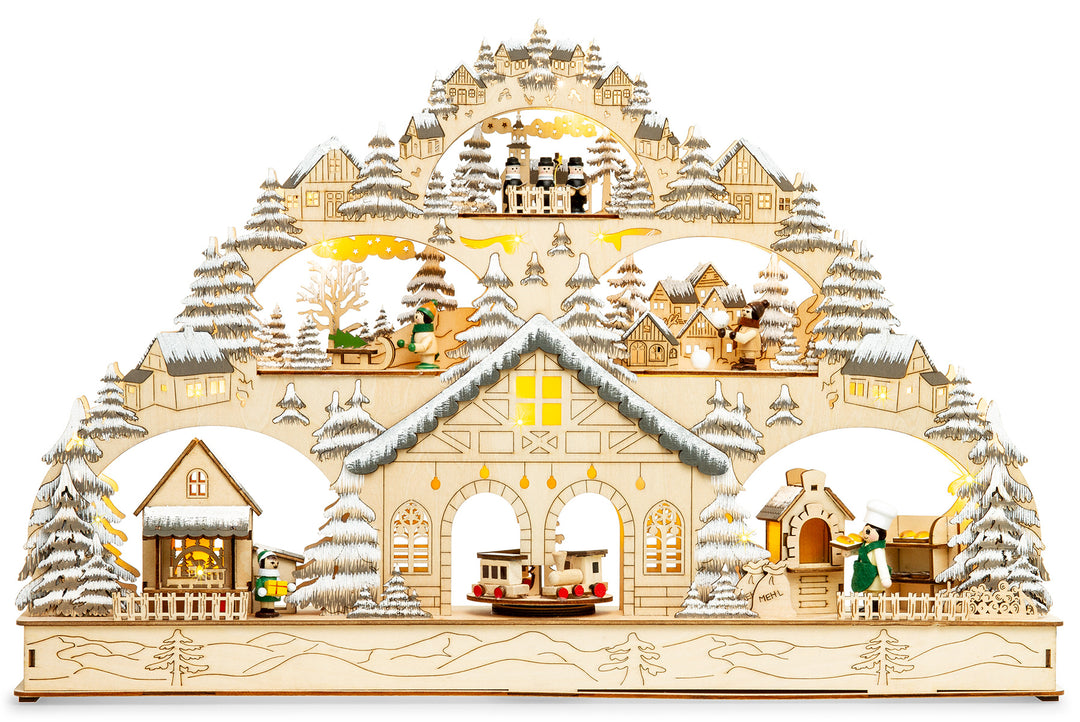 SIKORA LB44 traumhafter XL LED Holz Schwibbogen WINTERSZENEN mit Motor incl. Trafo