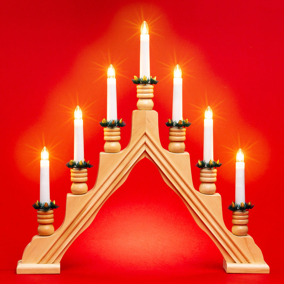 SIKORA LB49 klassisch eleganter Holz Schwibbogen Schwedenleuchter mit 7 elektrischen Kerzen