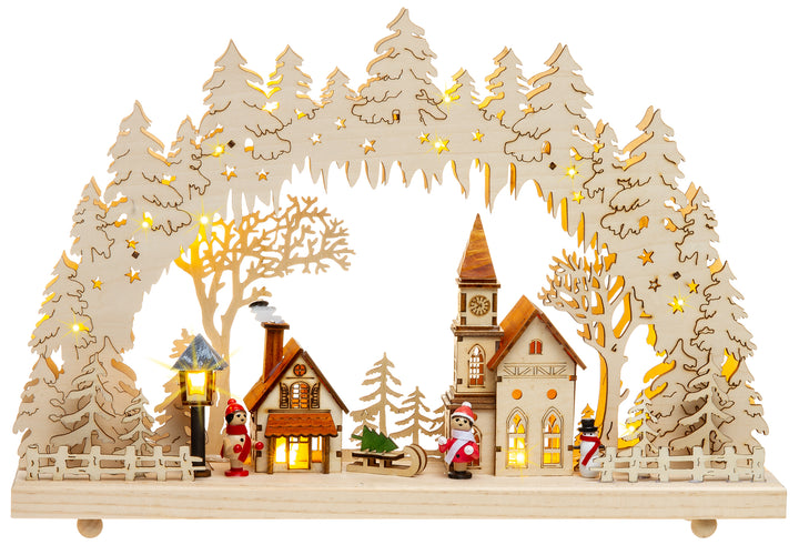 SIKORA LB52 Holz Schwibbogen beleuchteter LED Lichterbogen inkl. Netzteil Motiv WINTERDORF Deko Weihnachten Breite 43cm