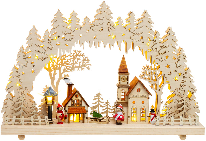 SIKORA LB52 Holz Schwibbogen beleuchteter LED Lichterbogen inkl. Netzteil Motiv WINTERDORF Deko Weihnachten Breite 43cm