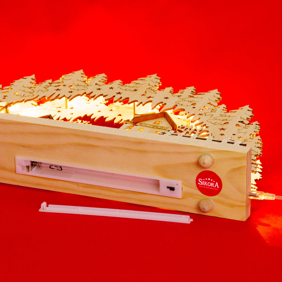 SIKORA LB52 Holz Schwibbogen beleuchteter LED Lichterbogen inkl. Netzteil Motiv WINTERDORF Deko Weihnachten Breite 43cm
