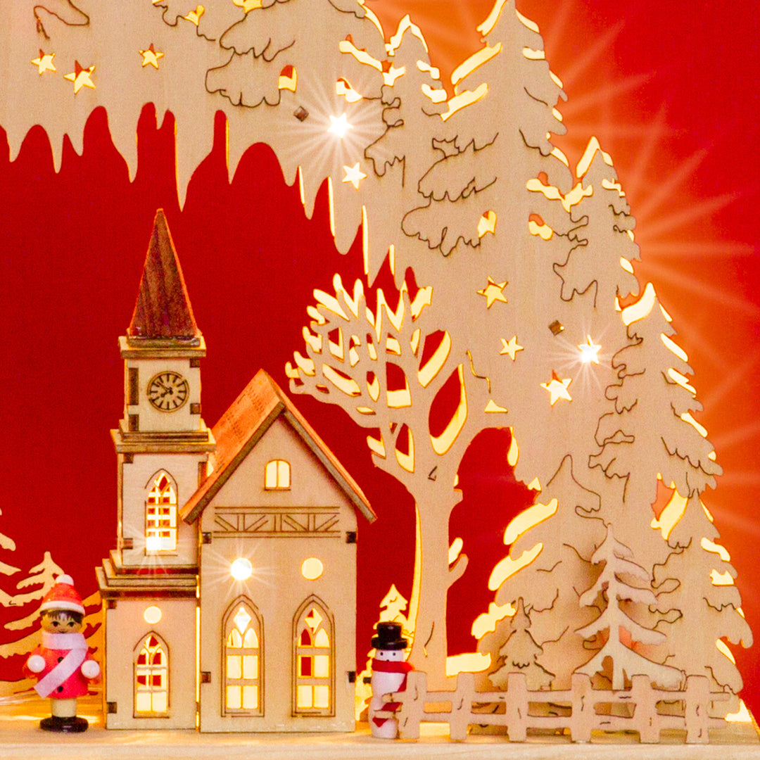 SIKORA LB52 Holz Schwibbogen beleuchteter LED Lichterbogen inkl. Netzteil Motiv WINTERDORF Deko Weihnachten Breite 43cm