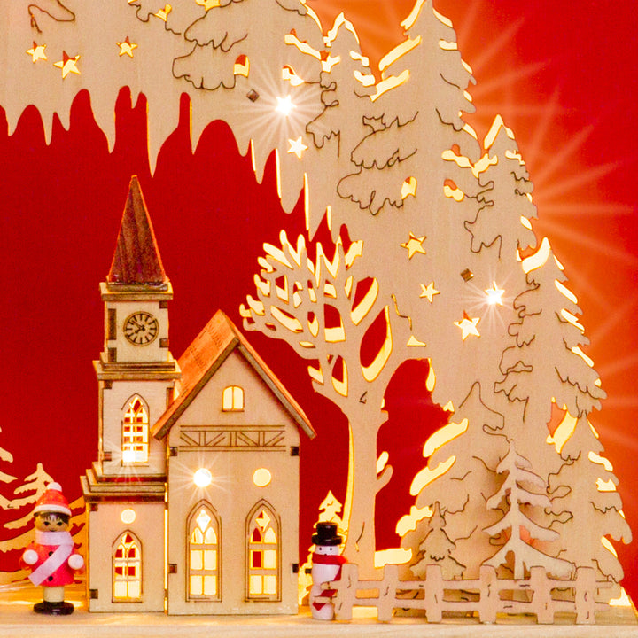 SIKORA LB52 Holz Schwibbogen beleuchteter LED Lichterbogen inkl. Netzteil Motiv WINTERDORF Deko Weihnachten Breite 43cm