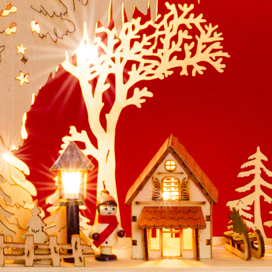 SIKORA LB52 Holz Schwibbogen beleuchteter LED Lichterbogen inkl. Netzteil Motiv WINTERDORF Deko Weihnachten Breite 43cm