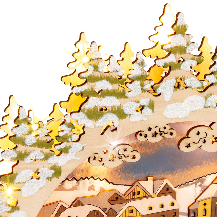 SIKORA LB56 kleiner LED Holz Schwibbogen ENGEL Kapelle B:29,5 cm